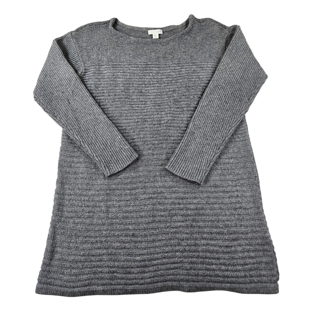 J. Jill  Medium Petite Gray Ribbed Knit A-Line Sweater Cotton Wool Silk Blend